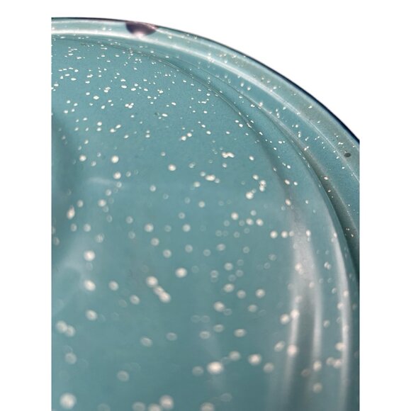 Round Shallow Saute Pot & Lid 10" Teal Cobalt Graniteware Enamelware Splatter - Picture 11 of 11